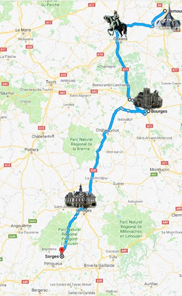Joan of Arc - Day 3-4 - Google map of our Route