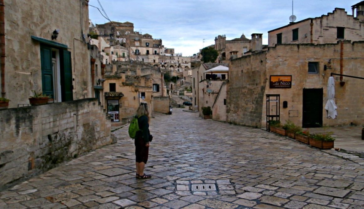 Vivien in the middle of the Sassi, Matera