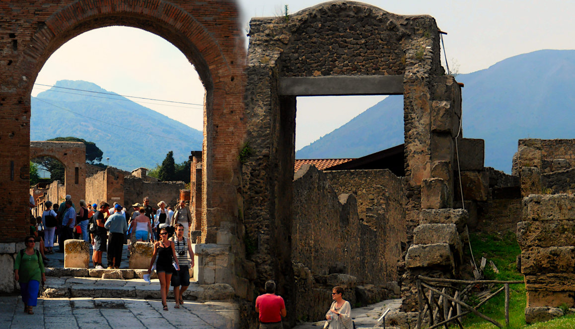 Locals celebrate us in Pompeii - Two Views of Vesuvius from the Ruins