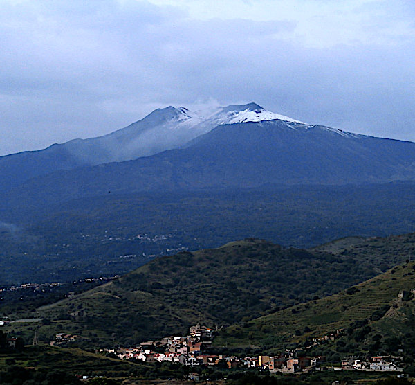 Sicily - Mount Etna with smoke and snow